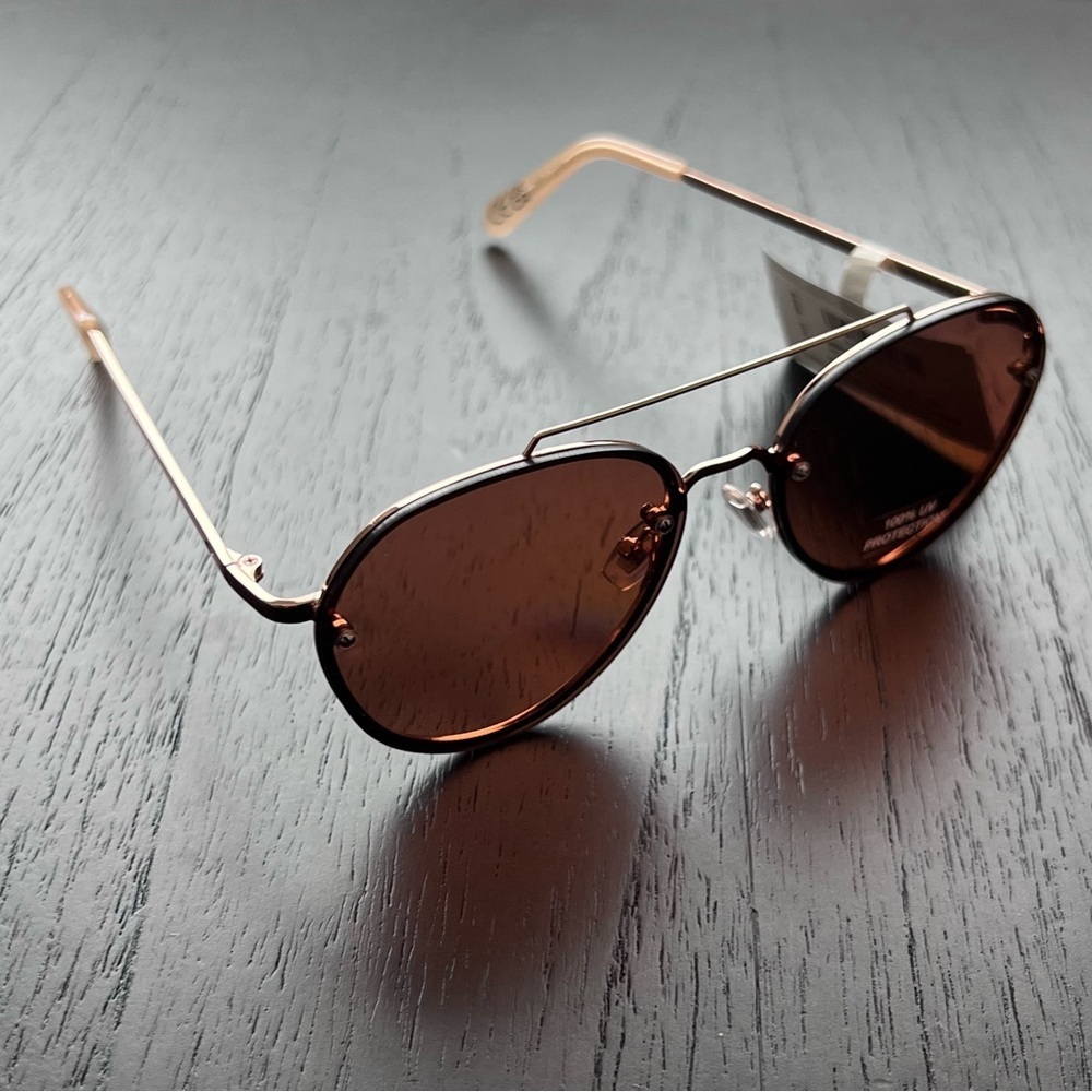Fossil Rose Gold Metal Aviator Sunglasses 57mm